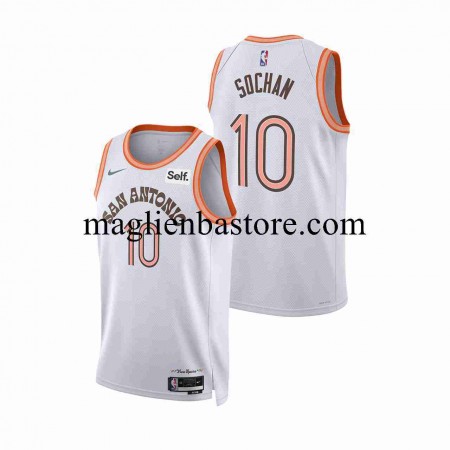 Maglia NBA San Antonio Spurs Jeremy Sochan 10 Nike 2023-2024 City Edition Bianco Swingman - Uomo